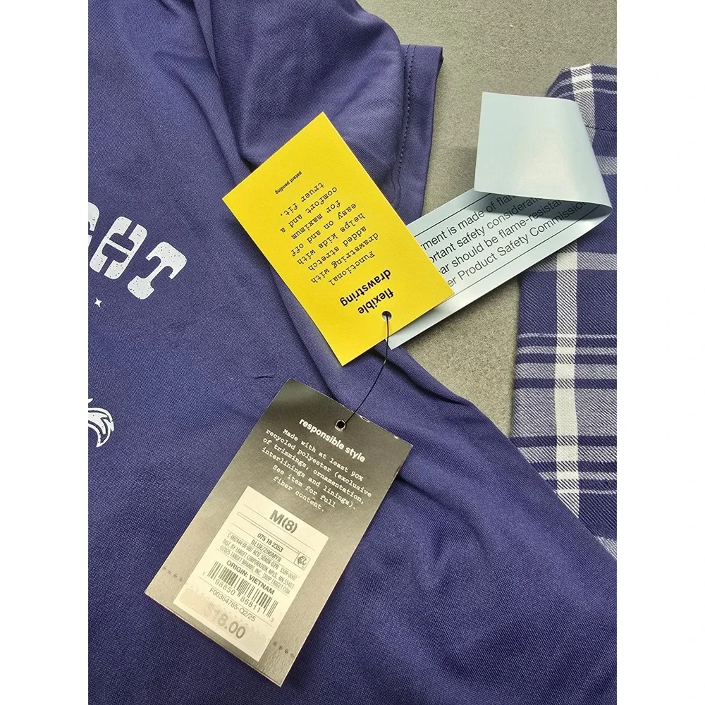 Art Class Kids Into The Night Cowboy Pajama Set Purple Plaid Size M 8 NWT